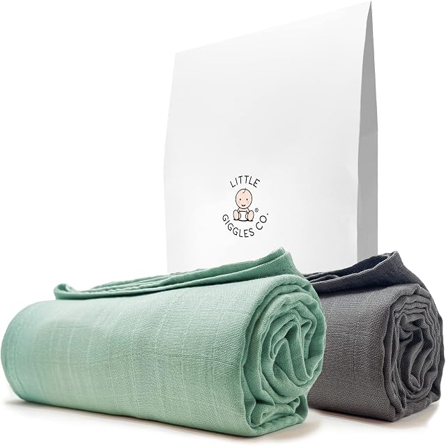 Little Giggles Co. Baby Muslins - 2x Large Bamboo Muslin Cloths 120x120cm - Baby Receiving Blankets - Newborn Swaddle Wrap - Baby Essentials for Newborn - New Baby Boy Gifts - Gender Reveal Gifts