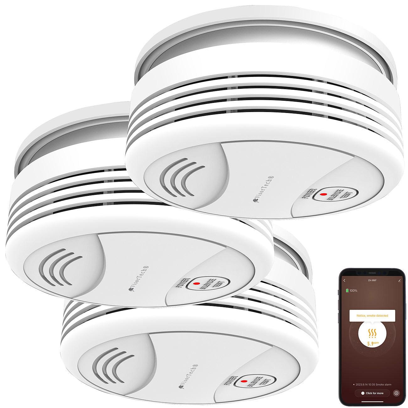 VisorTech Rauchmelder mit App: 3er-Set WLAN-Rauchwarnmelder, weltweite App-Benachrichtigung, 85 dB (Brandmelder WLAN, Rauchmelder mit Alexa, Home)