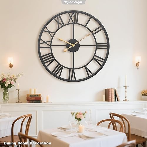 Miniatura 7 de Reloj de pared decorativo moderno de gran tamaño de 24 pulgadas para sala de estar, silencioso industrial con números romanos grandes, relojes de