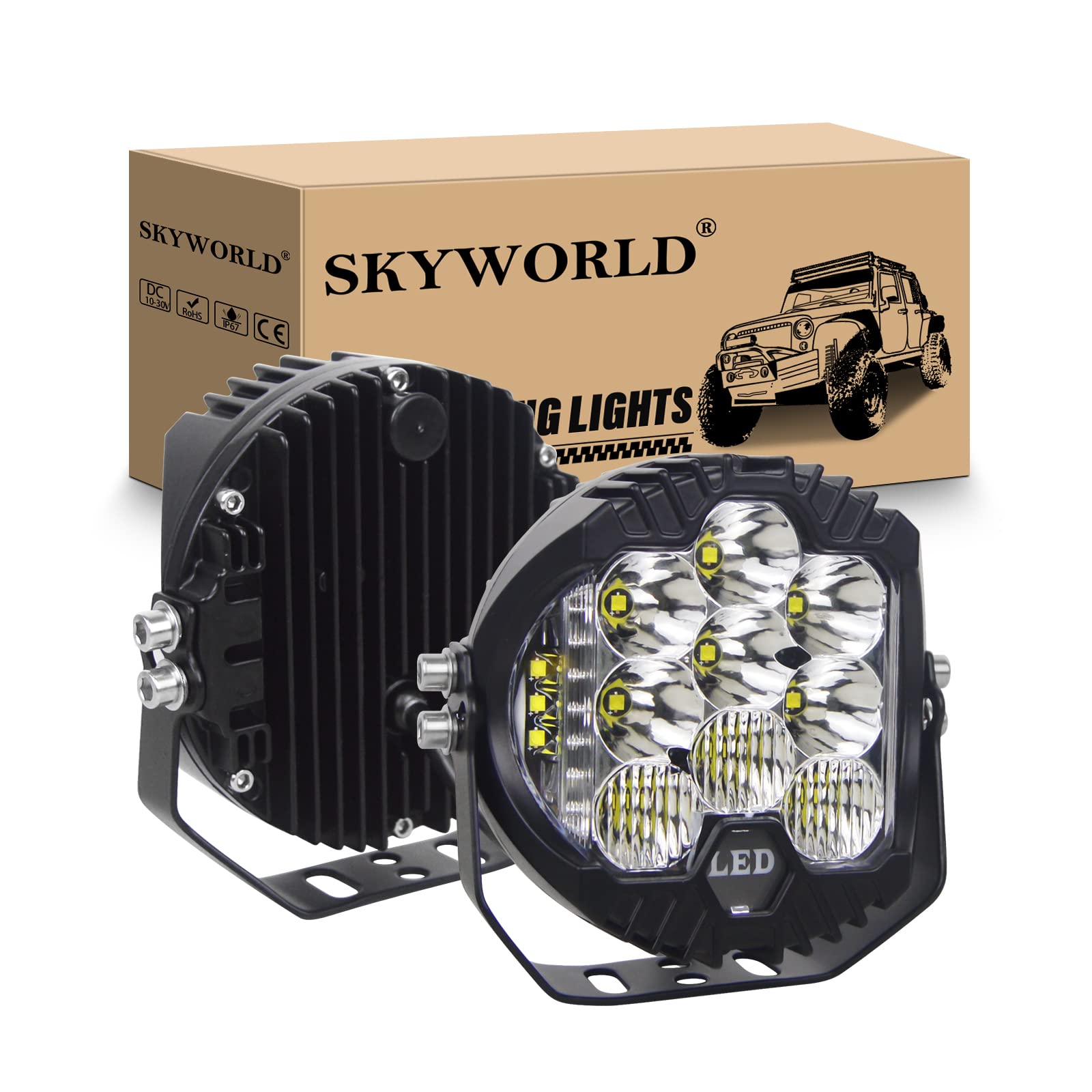 SKYWORLD Reflektor roboczy LED, 2 szt. 50 W 14 cm lampa robocza LED światła przeciwmgielne Combo światło do jazdy 12 V do Offroad 4x4 SUV UTV ATV ciągnik ciężarowy, 6000 K, biały