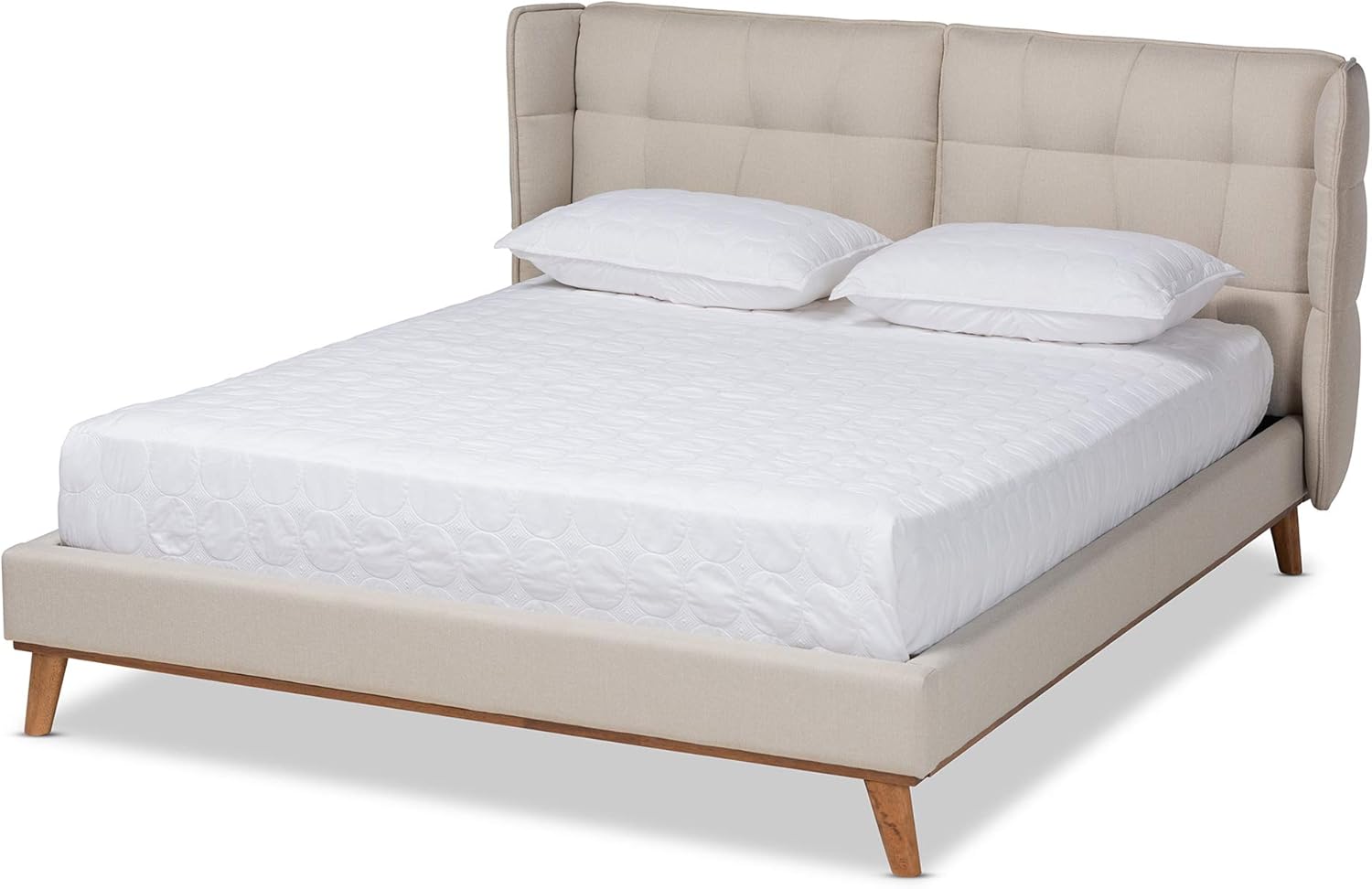 Baxton Studio Beds (Platform), Queen, Light beige/Walnut brown