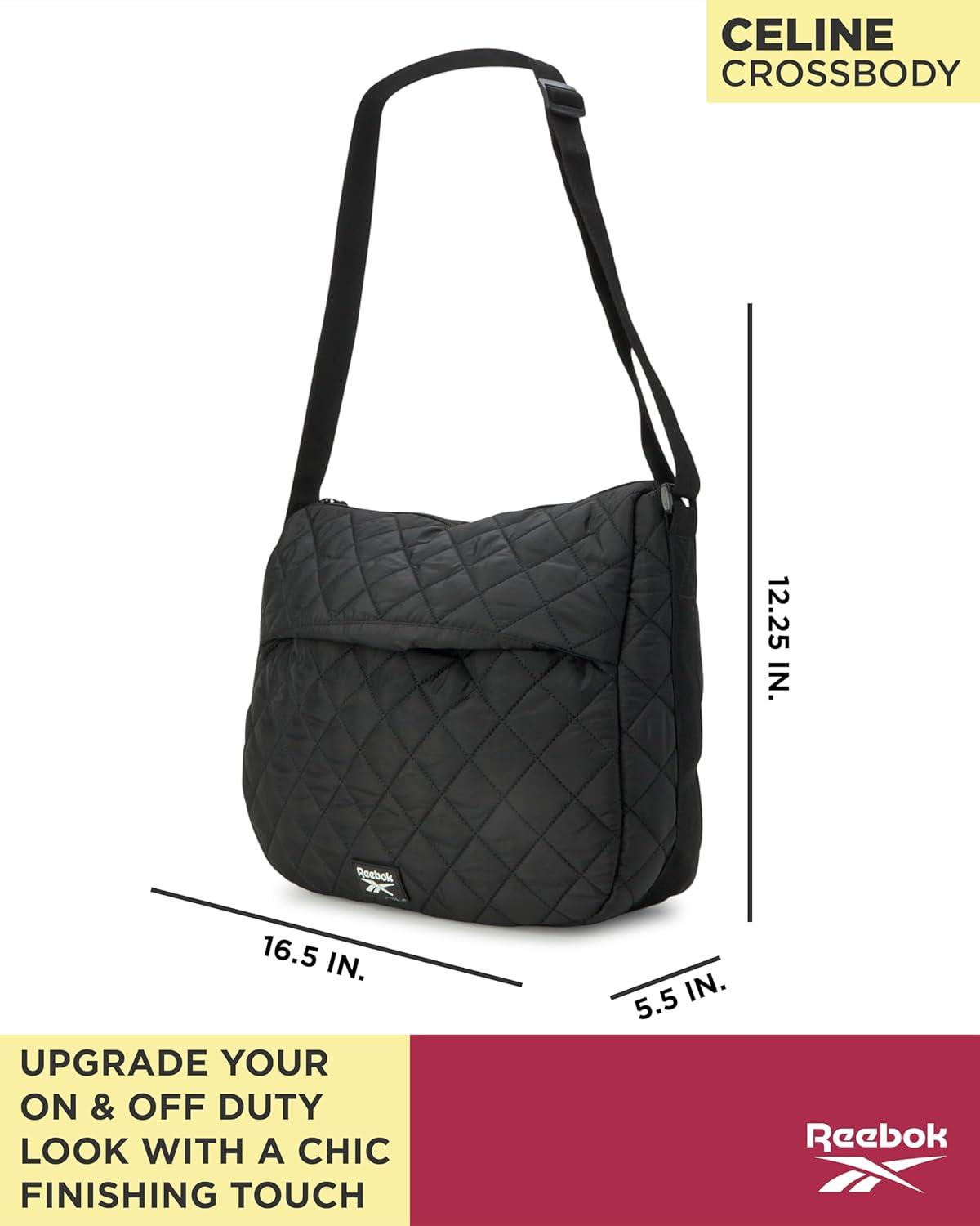 Reebok Womens Crossbody Bag - Lightweight Stylish Nylon Quilted and Non-Quilted Everyday Crossbody Sling Bags for Women - Image 3