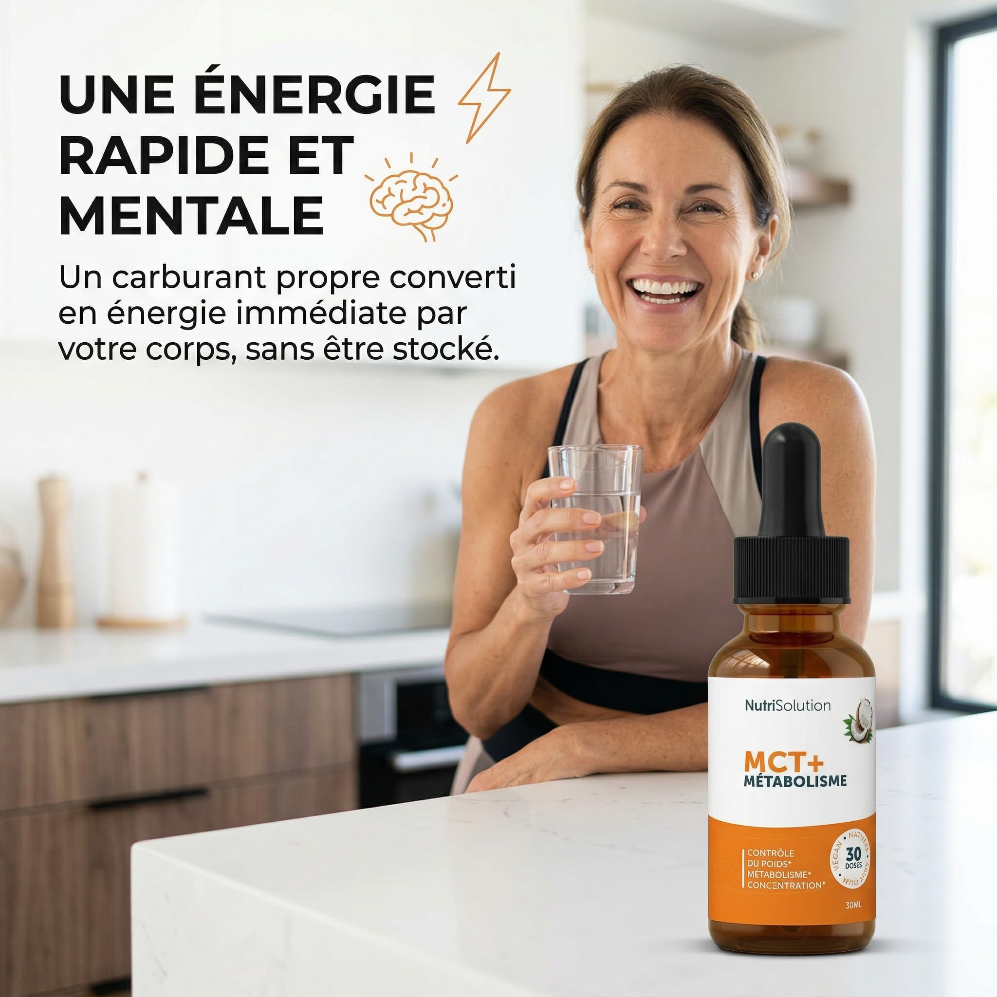 MCT+ par Nutrisolution: Extrait d'Huile de Coco Premium - Stimule le Métabolisme avec Schisandra, Rhodiola & Thé Vert - Brûle la Graisse Abdominale - 30ml Gouttes Liquides (1)