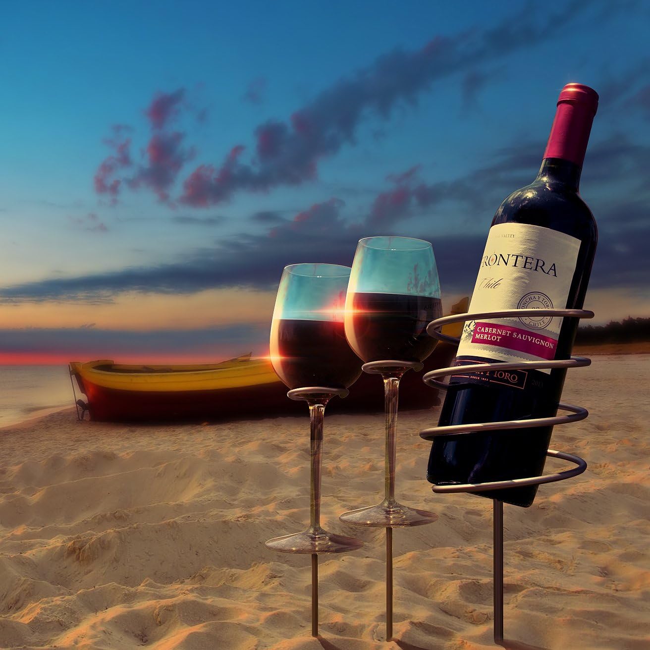 Sorbus Wine Stakes Set, Wine Sticks Holds Bottle and 2 Glasses Preventing Them from Spilling or Breaking