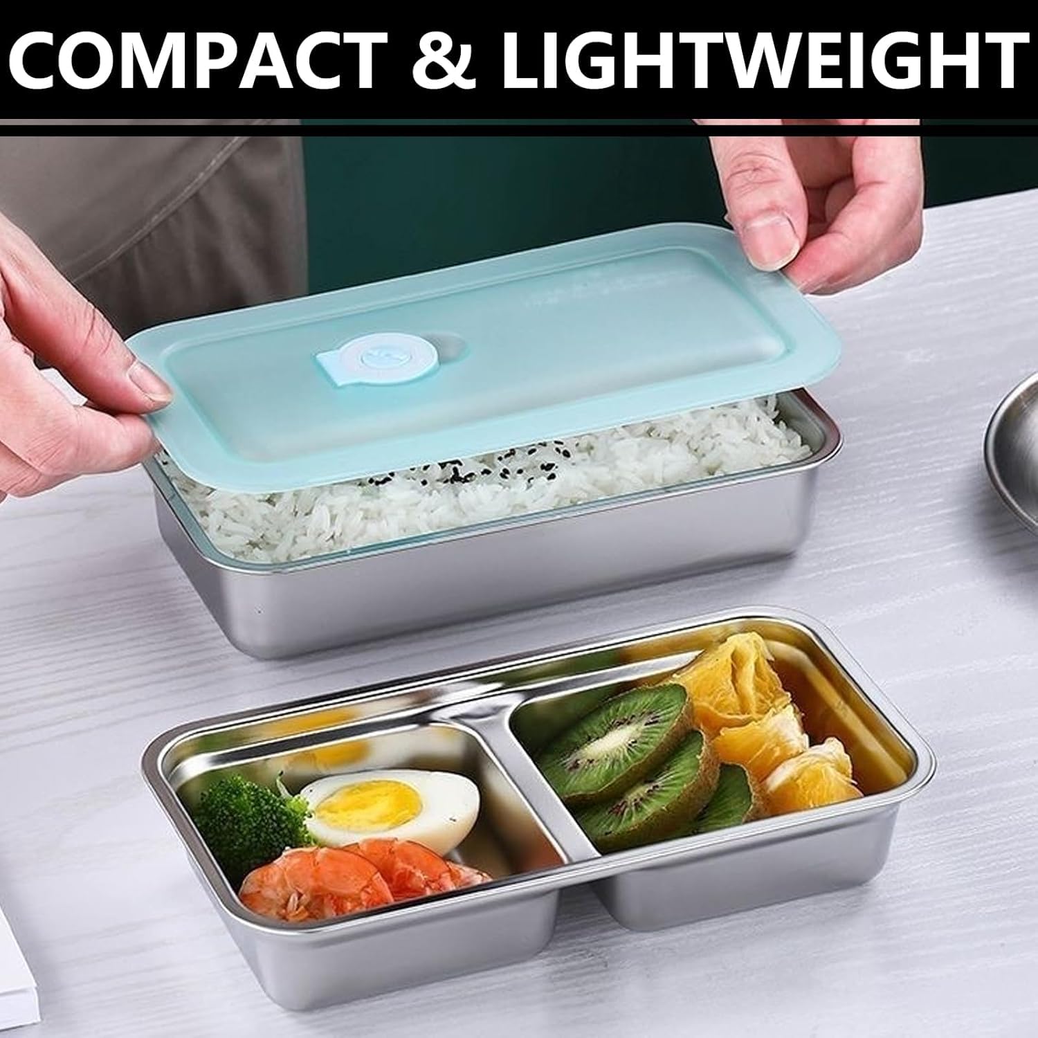 Leakproof Double Compartment Food Box 4-Pack Stainless Steel Snack ...