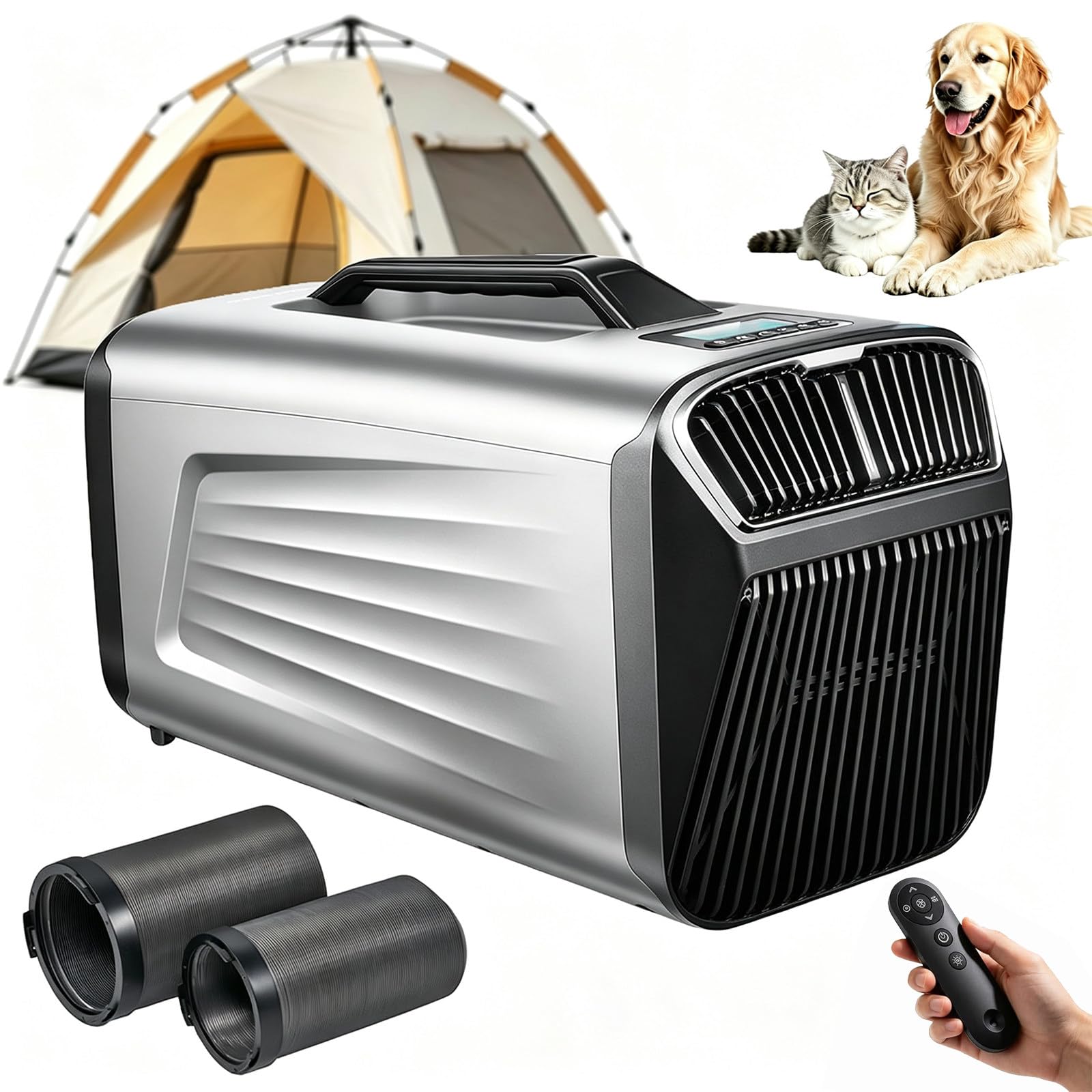 ZEEKYFOR 5200BTU Portable Tent Air Conditioner for Camping Outdoor and Indoor Use, 4 Mode Mobile Air Conditioner with Remote Control Silver