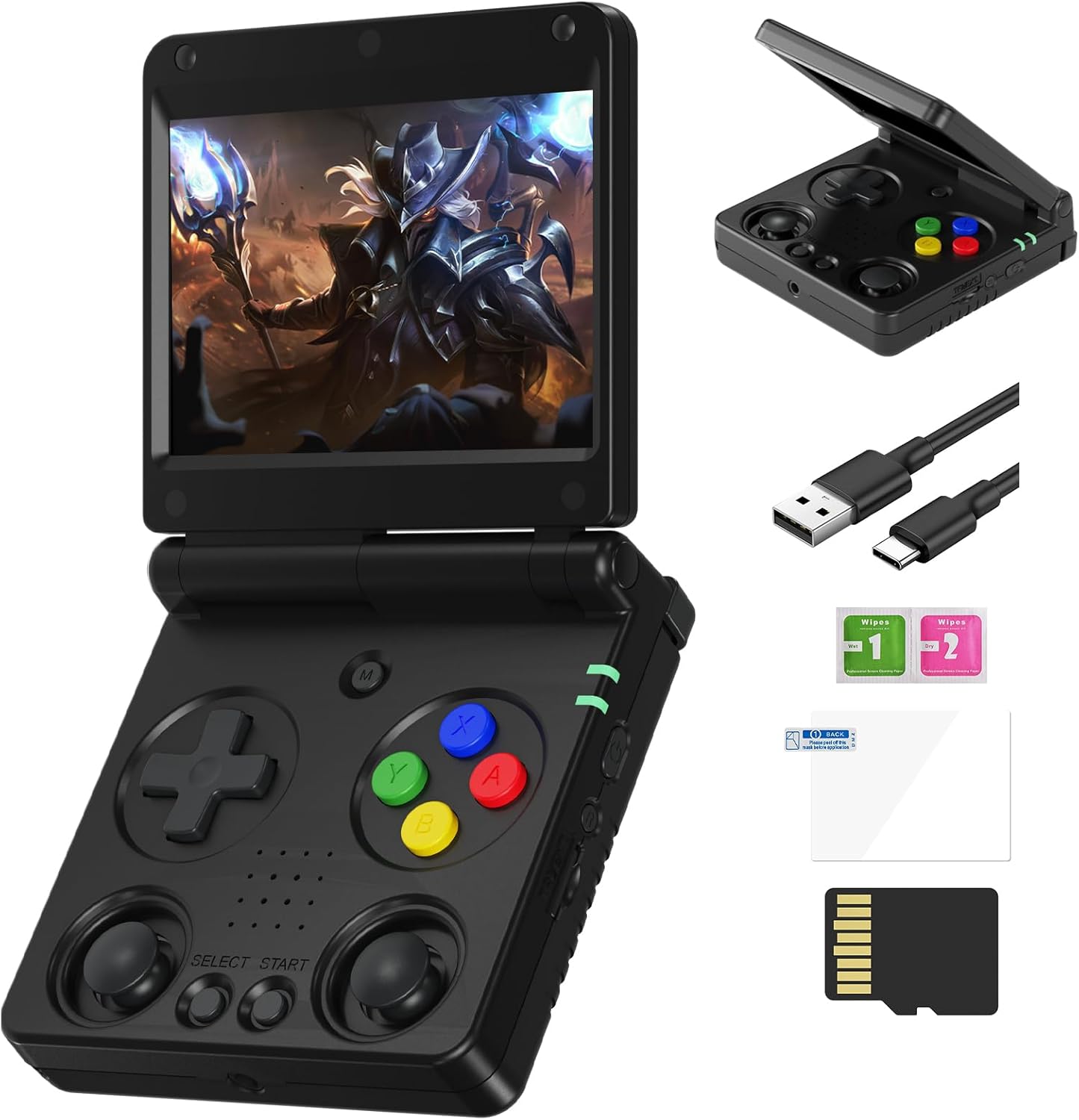 RG 34XXSP Retro Handheld Game Console Linux 3.4 inch IPS Screen 720*480 5000+ Classic Games 64G Card RG 34XXSP Retro Gaming Console Handheld 3300mAh Battery Compatible with WiFi HDMI Bluetooth Black
