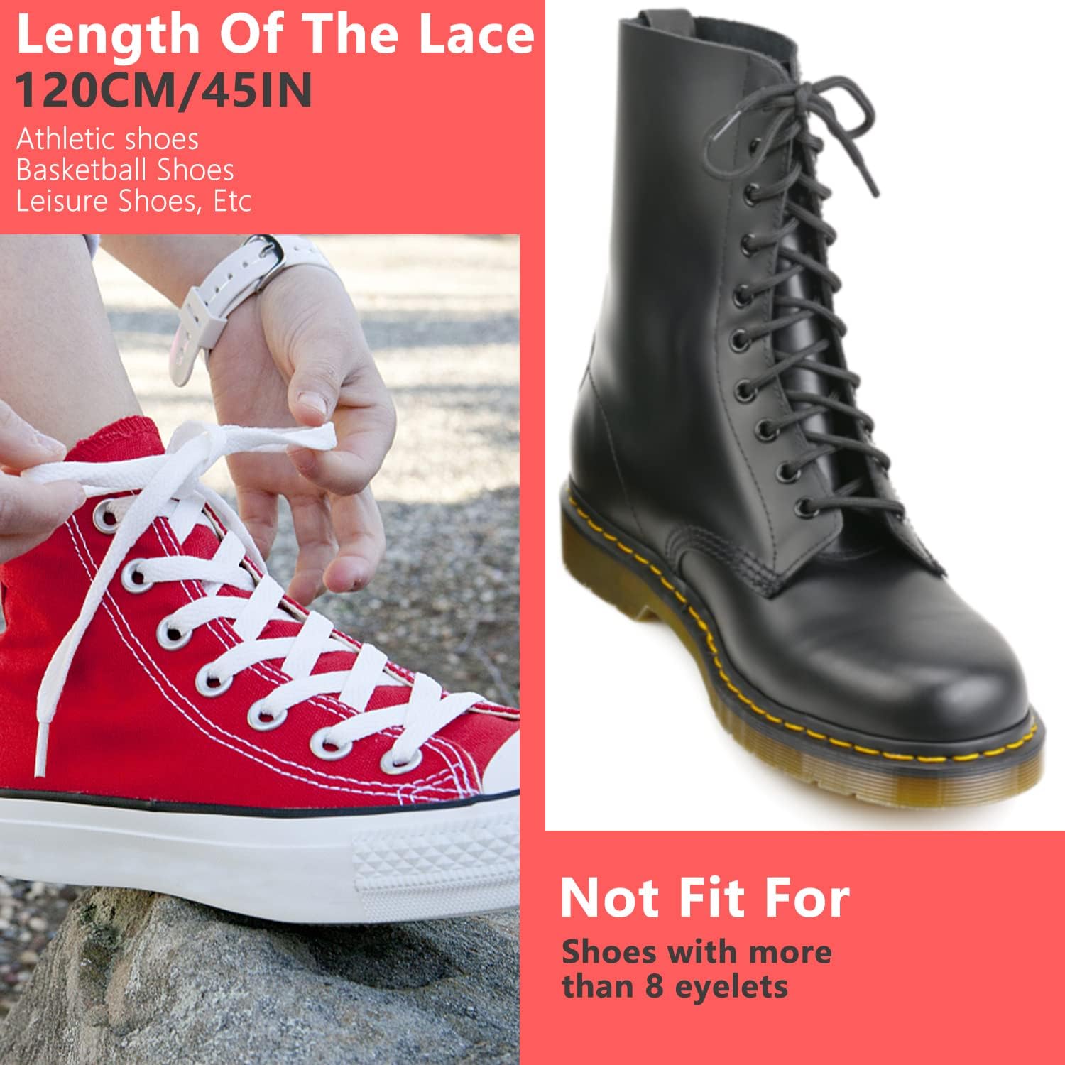 BOROLA 2 Pairs 45" Flat Coloured Athletic Shoe Laces for Sports Shoes Boots Sneakers Skates Fits All Adult and Kids (Pink)