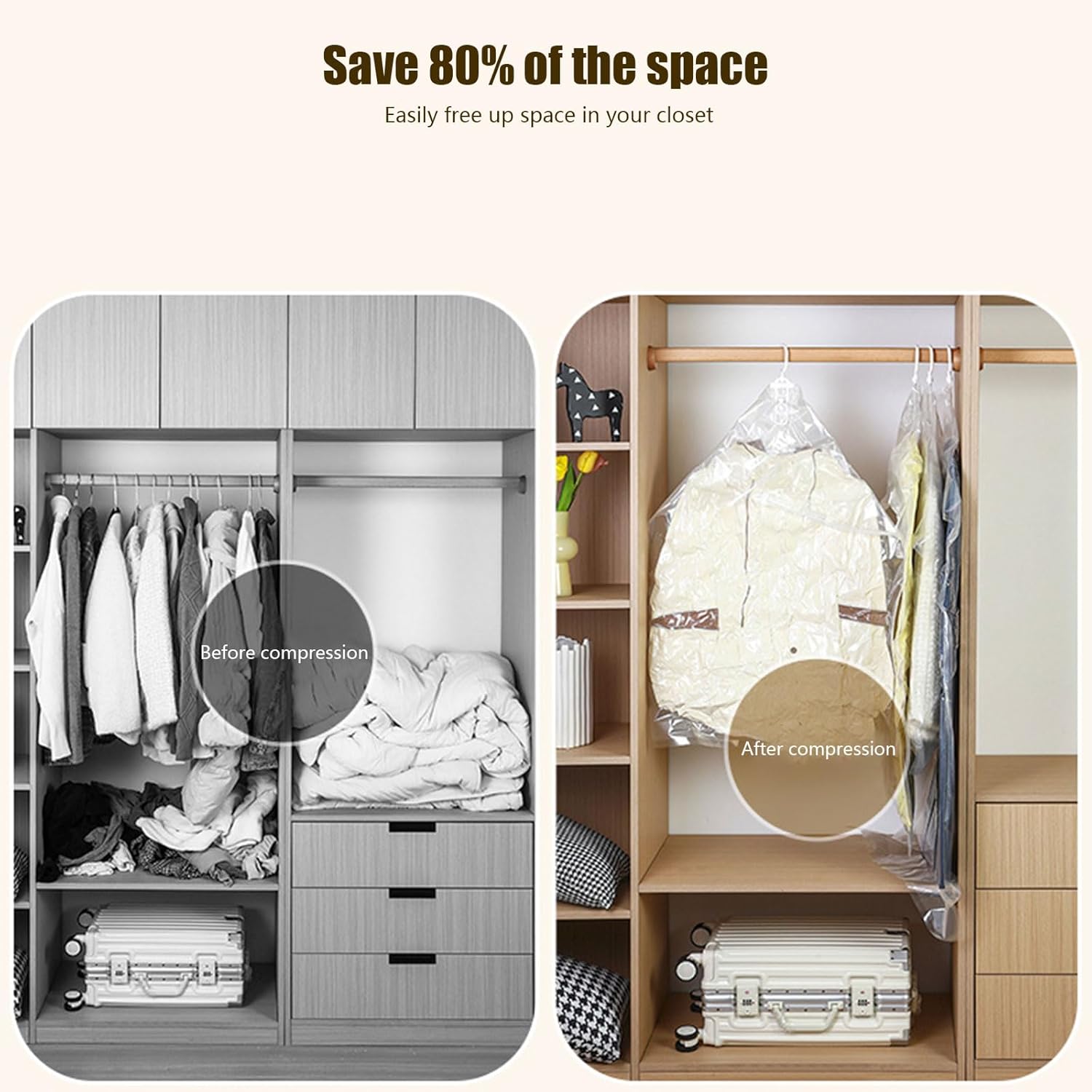 Pack of 6 Multiple Size Hanging Vacuum Storage Bags Offering Wrinkles and Protective Vacuum Bags