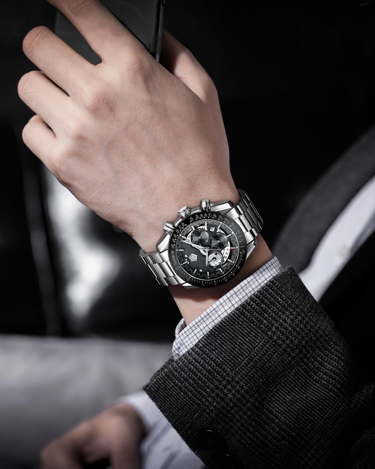 MEGALITH Orologio Uomo Cronografo Acciaio: Quadrante Grande Luminose Data | Elegante Orologi da Polso Analogico al Quarzo Impermeabile per Uomini d'Affari Lavoro Vestito - Regalo per Lui Padre Marito