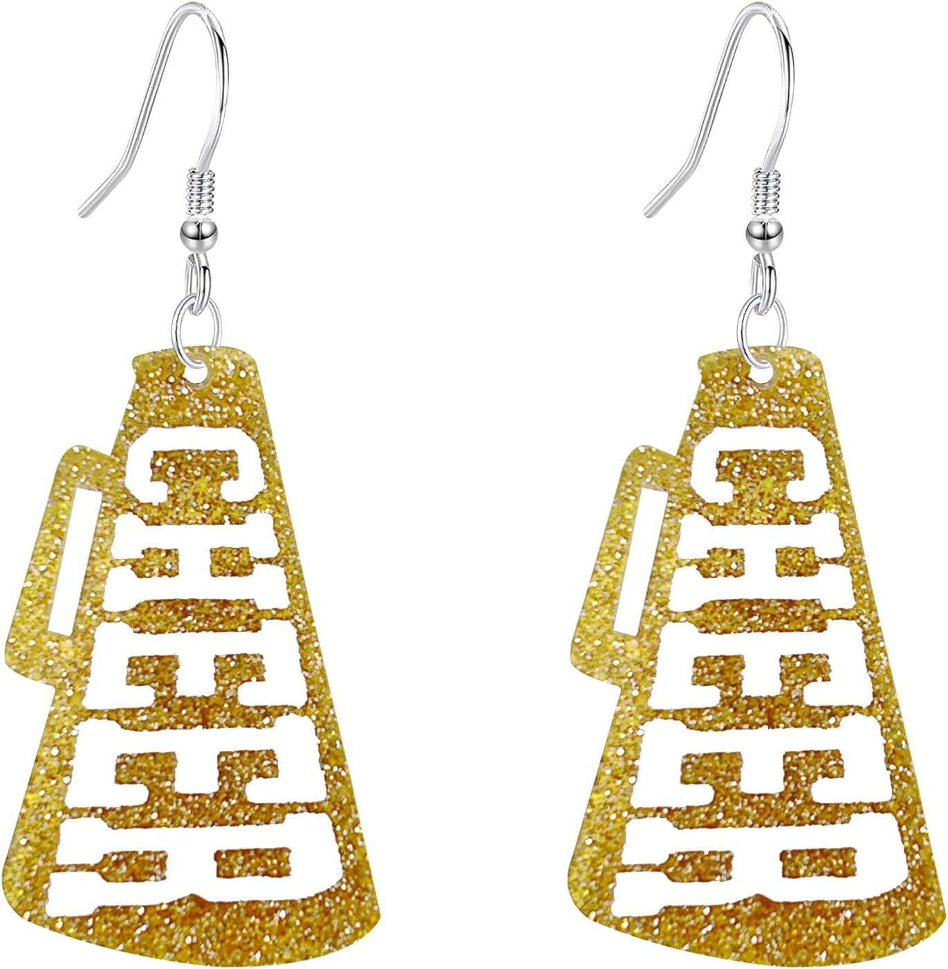 Coaches Glitter CHEER Megaphone Earrings for Women Acrylic Lightweight Cheerleader Earrings Game Day Jewelry for Cheer Teams