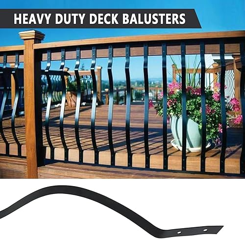 Miniatura 4 de Paquete de 104 balaustres de silueta de metal negro de 32.28 x 1 pulgadas, husillos de metal de forma curvada, barandillas de madera y compuestos