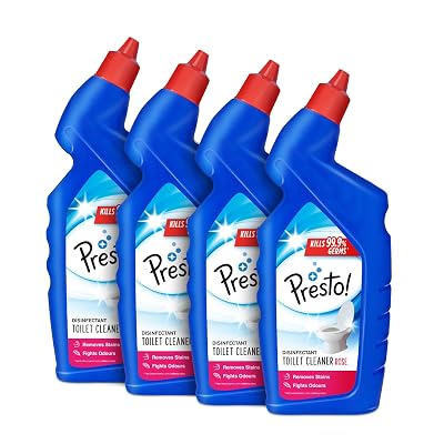 Presto! Toilet Cleaner Rose 1L X 4 (Poly Bag) | Kills 99.9% Germs | Removes Tough Stains | Provides Long Lasting Freshne