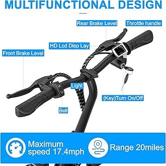 Electric Scooter with 3 Seats for Adults Power by 350W Motor 500W Peak, E Bike with 14" Pneumatic Tire and 20 Miles Range&17.4Mph, Electric Bicycle for Women/Man Black Pro