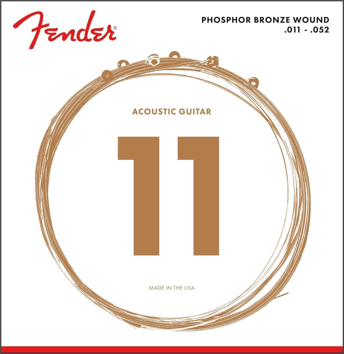 Fender 60CL Phosphor Bronze Acoustic Guitar Strings, Custom Light, .011-.052 Gauge, Rich Warm Tone, Long-Lasting, Hex Core, Ball-End Set