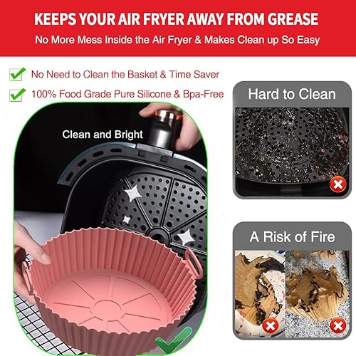 Miniatura 2 de Paquete de 2 forros de silicona para freidora de aire para 3 a 5 cuartos de galón, sin BPA, canasta de forro para freidora de aire de grado