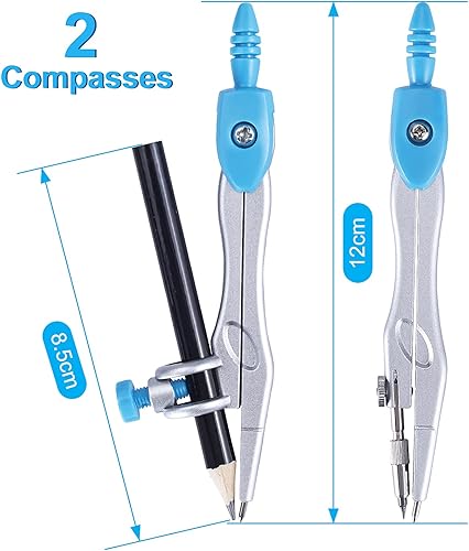 Miniatura 6 de Kit de geometría matemática de 10 piezas con caja de almacenamiento inastillable, suministros para estudiantes, brújula de dibujo incluye