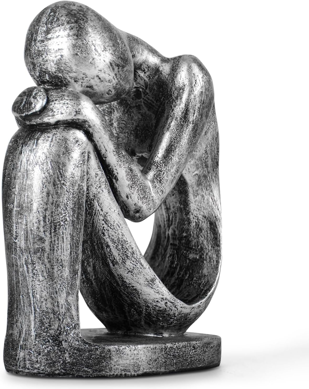 Resin Thinker Statue Abstract Art Sculpture - Modern Figurine for Home Office Decor, Bookshelf, Desktop, Living Room - Unique Collectible Statue Gift for Art Lovers (Vintage Silver)