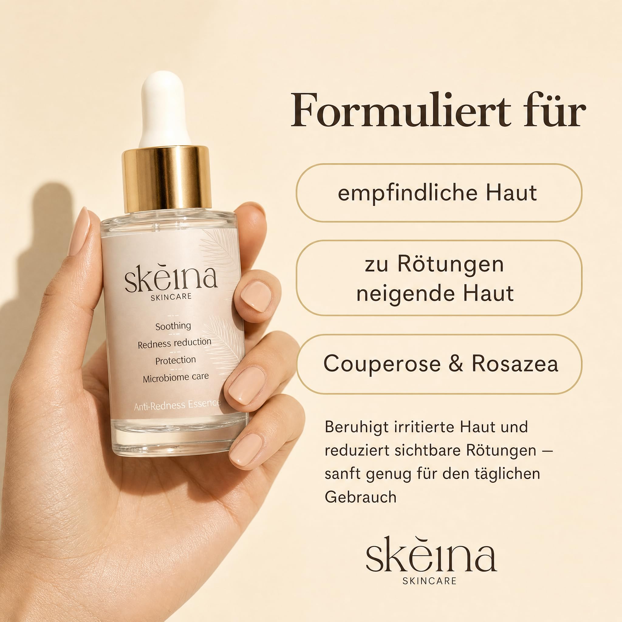Anti Redness Essence Gesichtsserum gegen Rötungen, Niacinamid und Madecassoside, beruhigendes Hyaluron Serum hochdosiert für empfindliche Haut, parfümfrei, hypoallergen