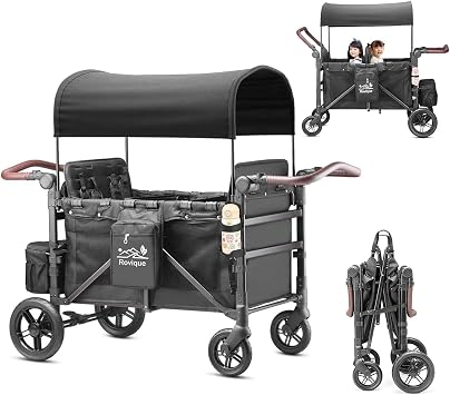 Rovique 4 Seater Wagon Stroller,Wagon Stroller for 4 Kids,Foldable Black
