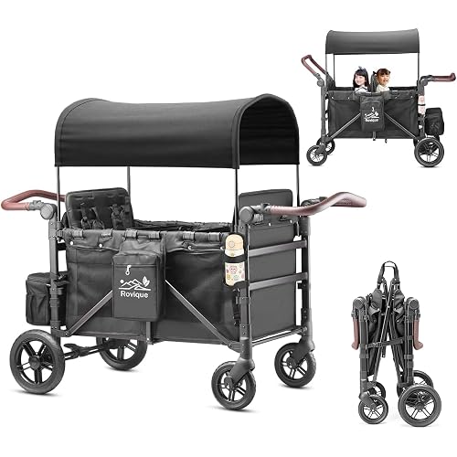 Rovique 4 Seater Wagon Stroller,Wagon Stroller for 4 Kids,Foldable (Black)