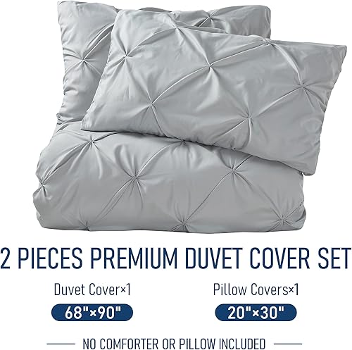 Miniatura 6 de Tyfitb Juego de funda de edredón plisada tamaño individual, color gris claro, juego de funda de edredón de gran tamaño de 2 piezas con cierre de