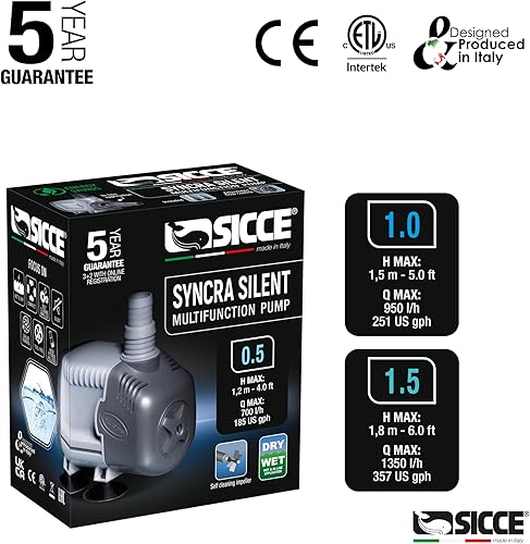 Miniatura 10 de SICCE Syncra Silent NANO - Bomba de agua sumergible multifunción de 110 GPH  Tanque de peces de acuario ultra silencioso duradero de 2.8 W, fuente,