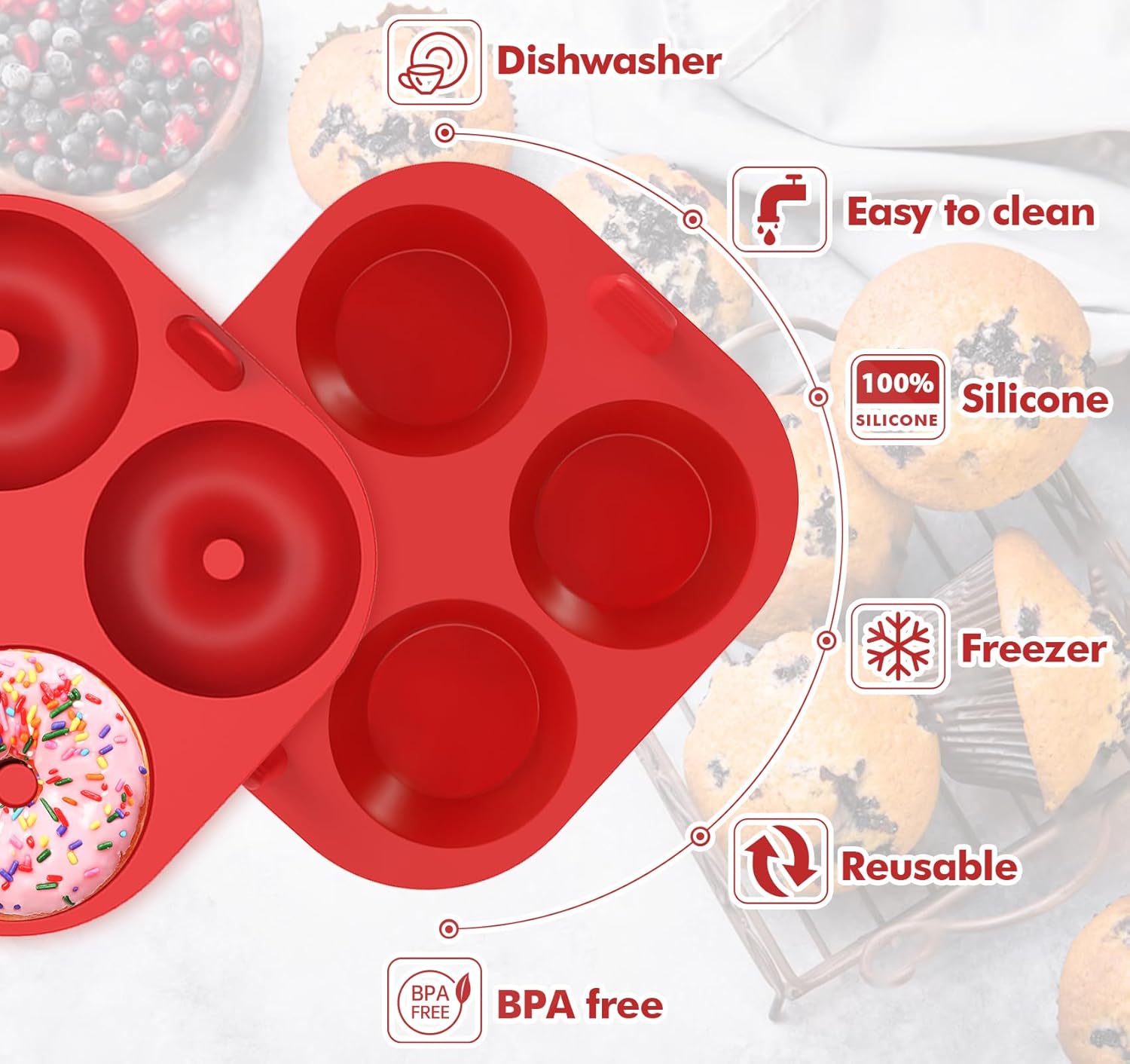 Webake Silicone Air Fryer Muffin Pan and Donut Pan, Make 2.8" Standard Size Cupcakes and Donuts, Nonstick BPA-Free, Set of 2 - Image 6