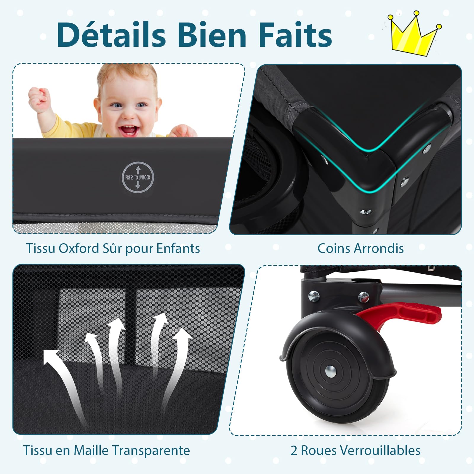 COSTWAY 5 en 1 Lit Parapluie Bébé avec Matelas Moustiquaire Table à Langer, Lit de Voyage Hauteurs Réglables, Charge Max 15kg 0-3 Ans