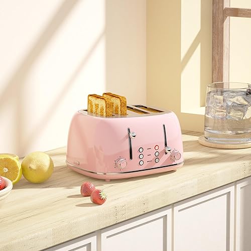 Miniatura 7 de Tostadora de 4 rebanadas, acero inoxidable retro con 6 ajustes de sombra de pan, tostadora de ranuras de 1.5 pulgadas de ancho con funciones de