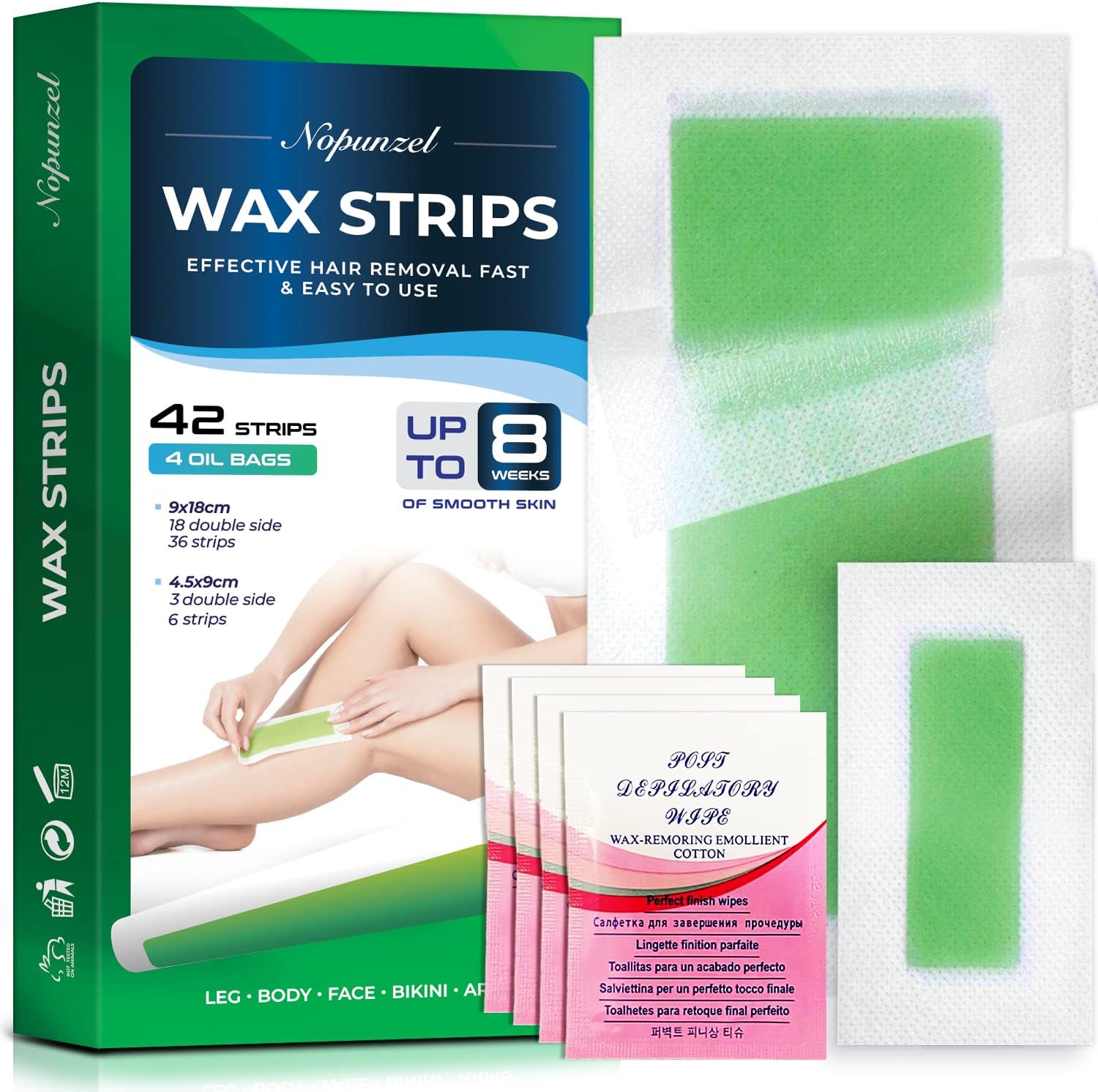Nopunzel Wax Strips, Waxing Strips, Wax strips for Hair Removal, Facial