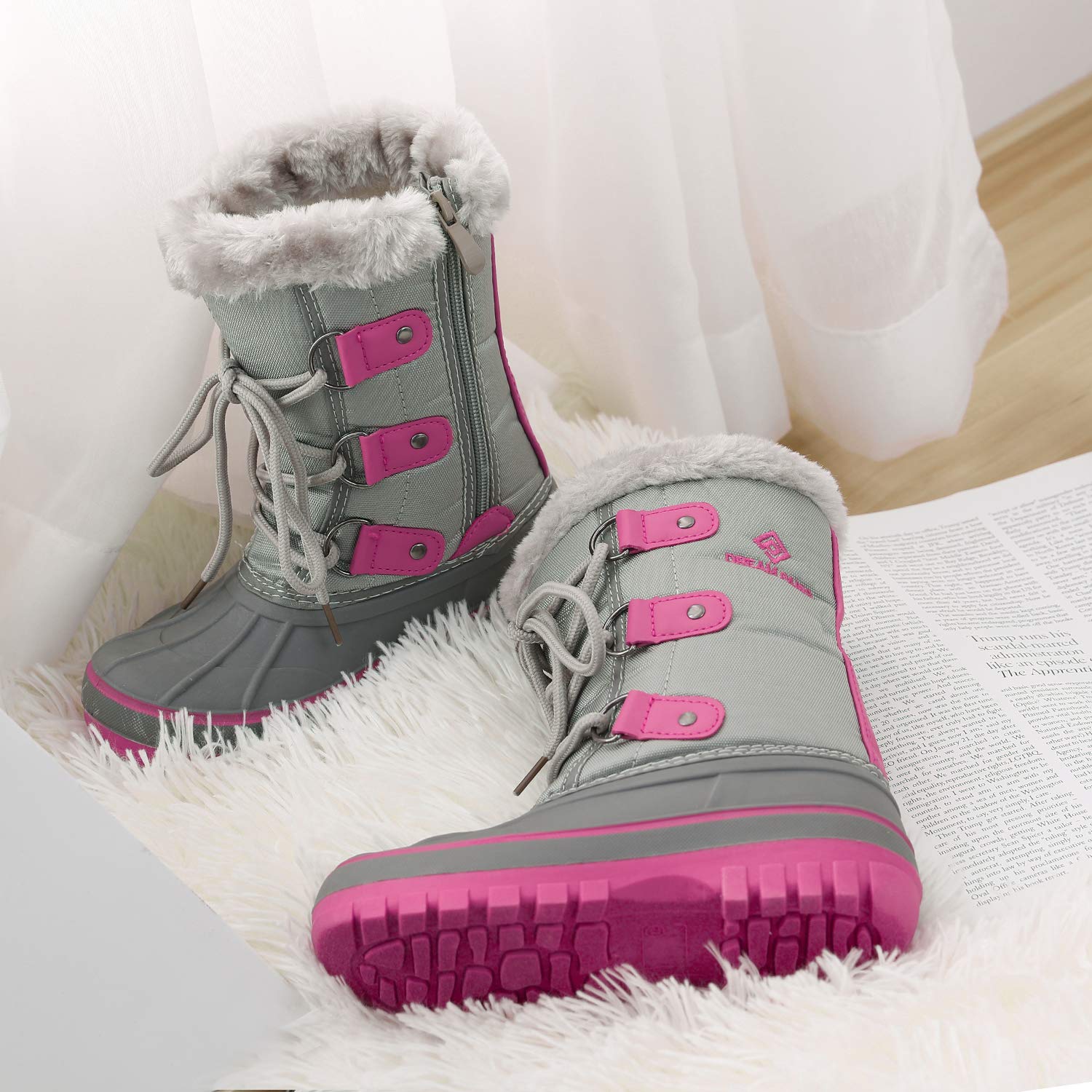 DREAM PAIRS Kids Botas de Nieve Invierno Ninos con Forro Calido Zapatos de Senderismo con Cordones Impermeables Acolchados Pesados Forester-E