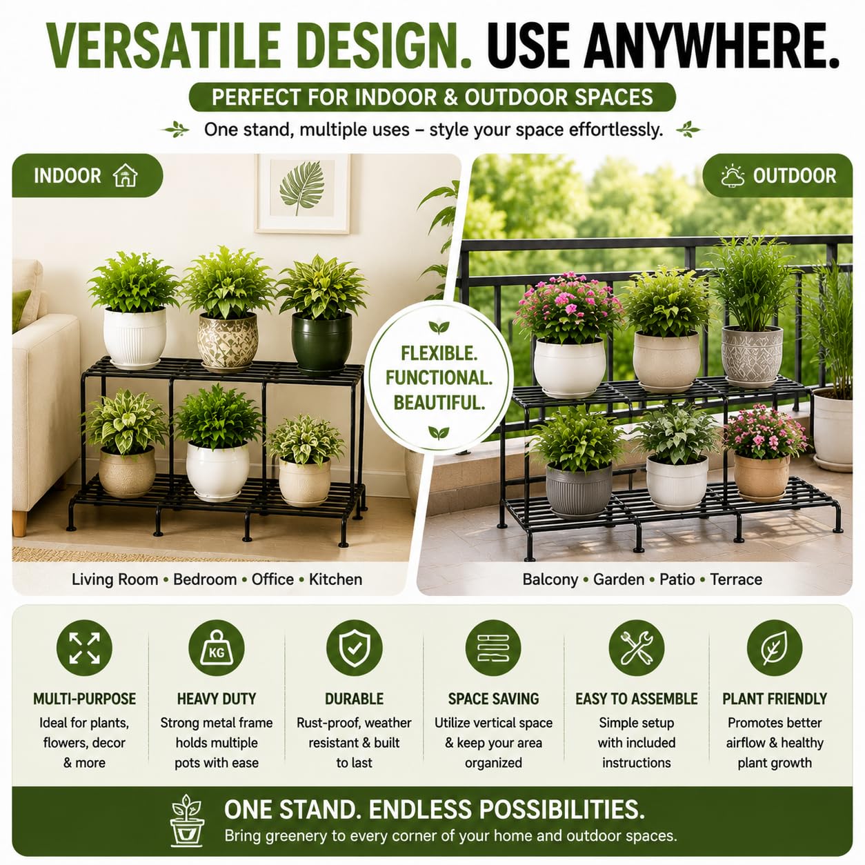 TrustBasket Bold Plant Stand | 24 Inch, Set of 4 | Durable 9 Layer Coating Anti-Rust Metal | 75 KG Capacity | Plant Stands for Outdoor Balcony & Indoor Living Room | Pot Stands for Plants in Balcony | Black 2