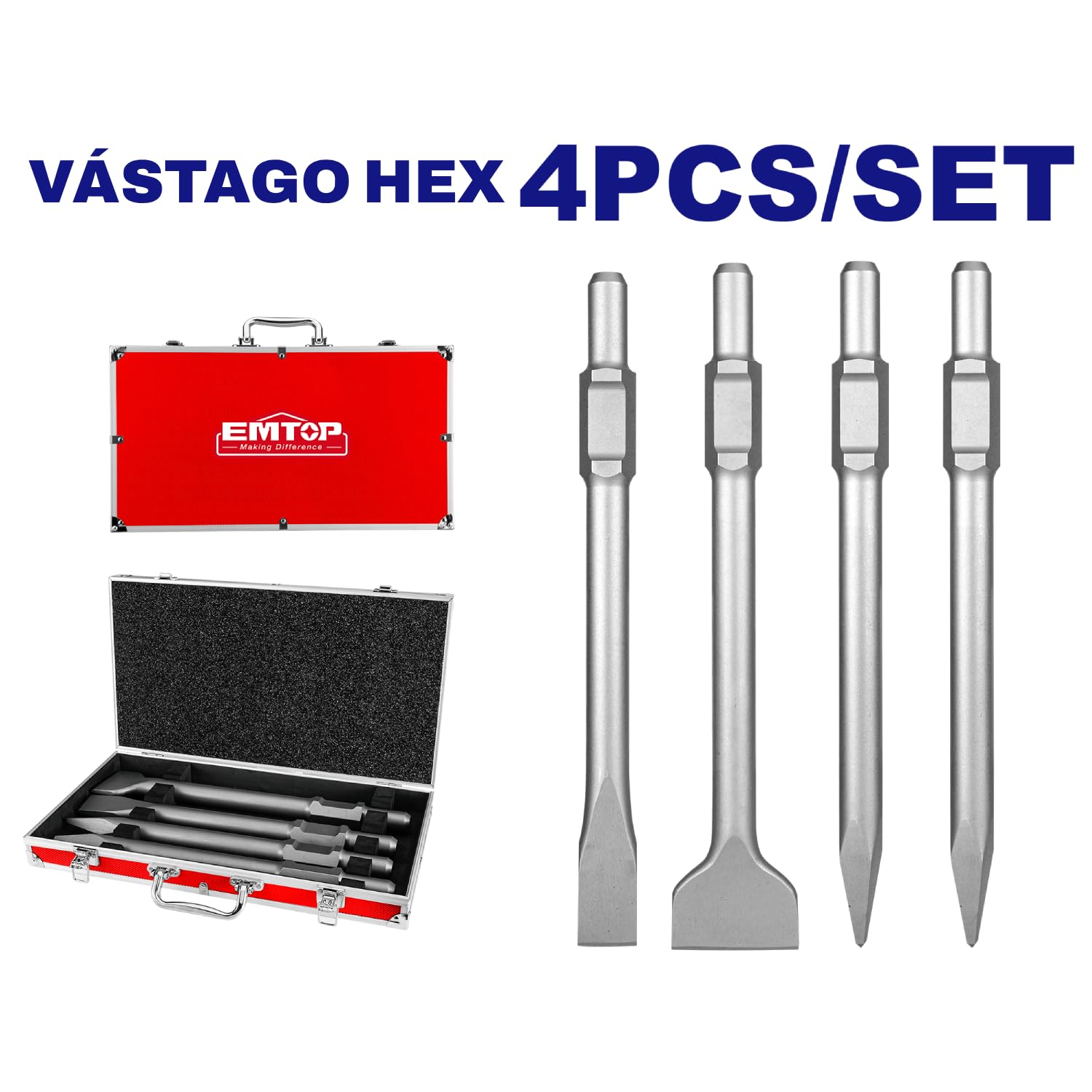 EMTOP - Set Accesorios HEX para Martillo | 35×75 mm | Acero Resistente | Calidad | Para Bricolaje y Mantenimiento en Hogar y Taller | Diseño Robusto y Larga Durabilidad