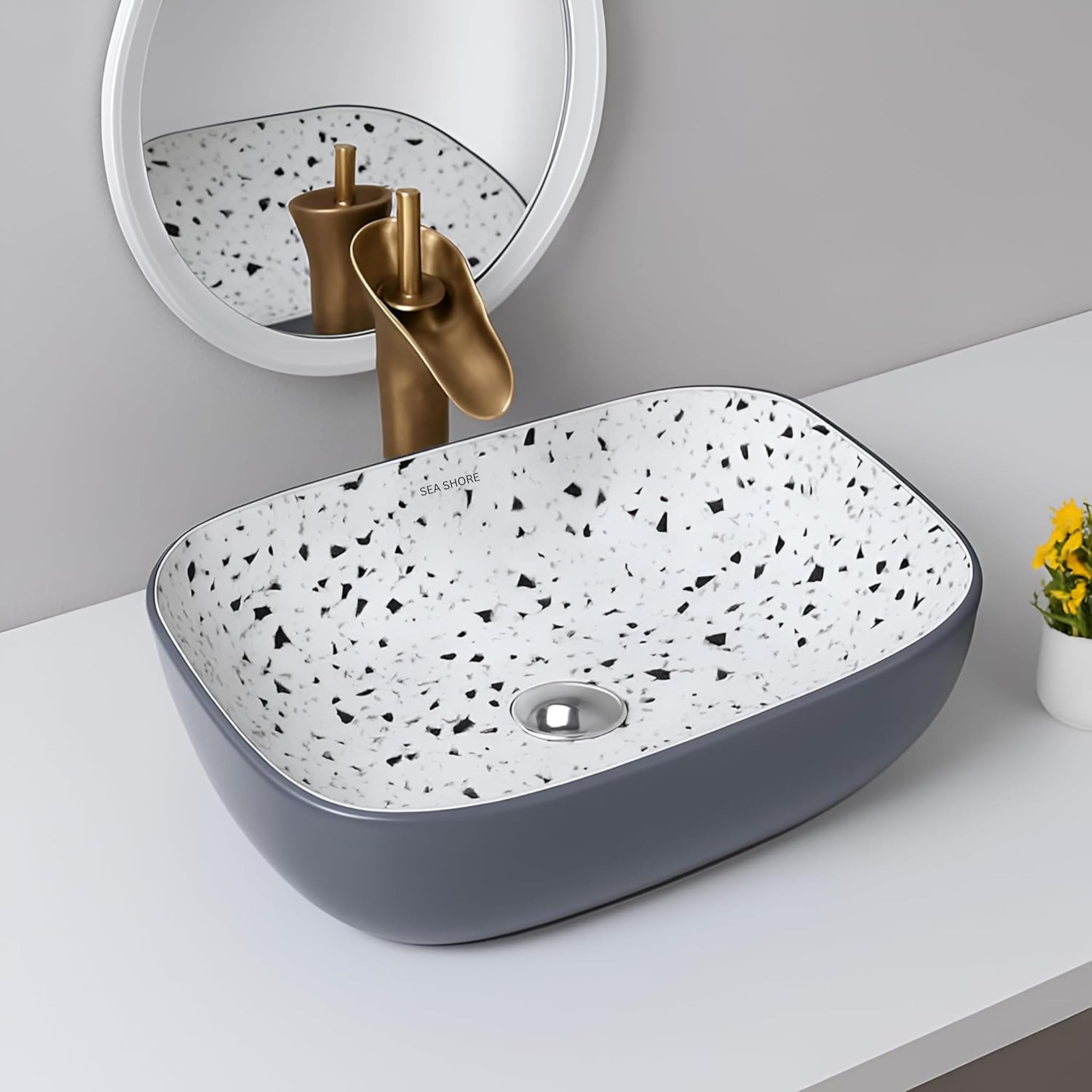 Gold & White Vessel Sink - Modern Bathroom Sink -11