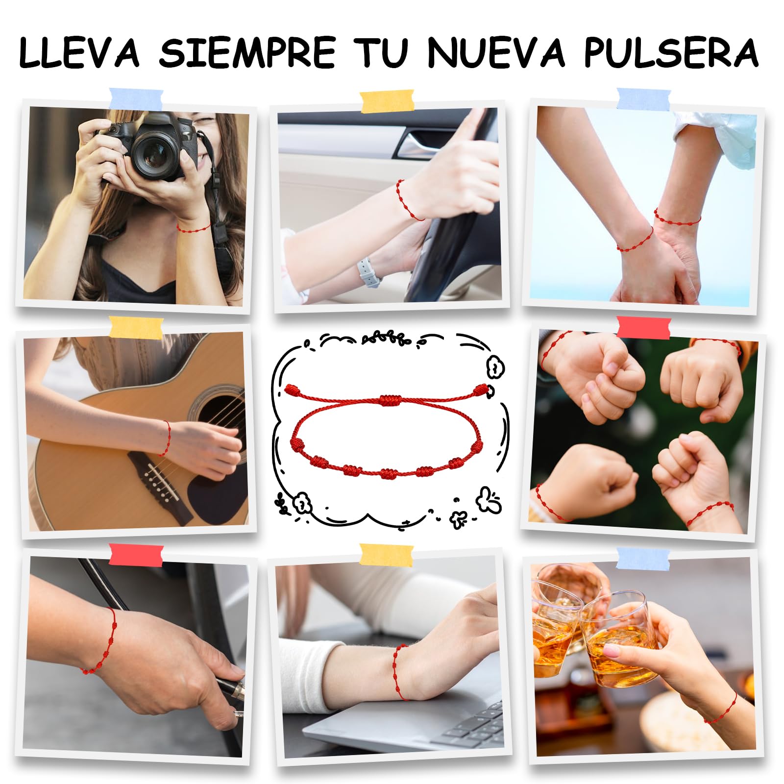 Fantasyon 15 Piezas Pulseras Roja de 7 Nudos, Suerte y Protección, Pulsera Ajustable Hecha a Mano de Hilo Rojo, Amuleto de Hilo para Hombre Mujer Parejas y Amistad