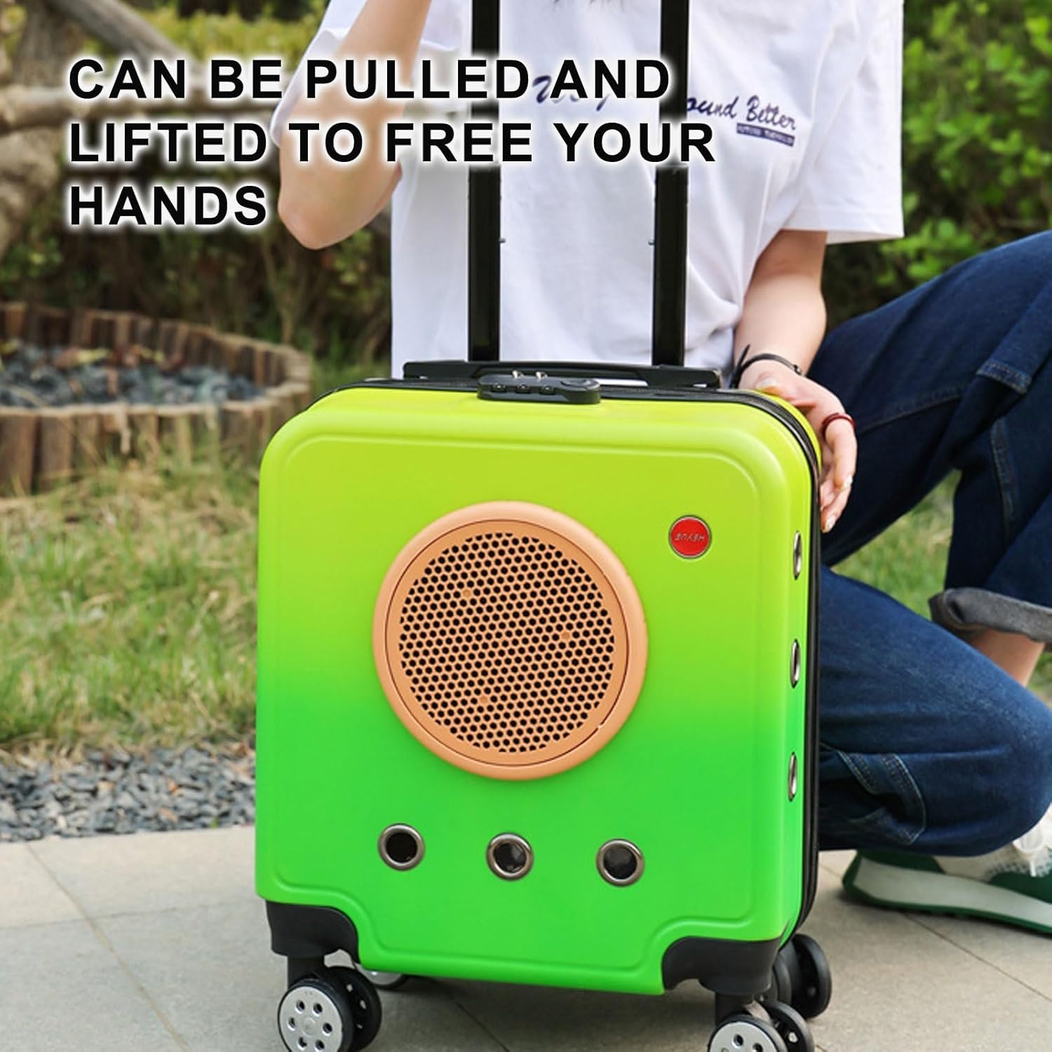 Hard Sided Pet Travel Carriers with Wheels and Handle for Small Dogs Puppies Rabbits Cats, Ideal for Travel Hiking and Outdoor Activities (Green)