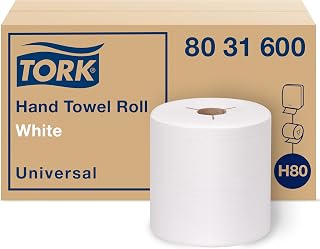 Tork Hand Towel Roll White H80, Universal, 100% Recycled Fiber, 6 Rolls x 630 ft, 8031600