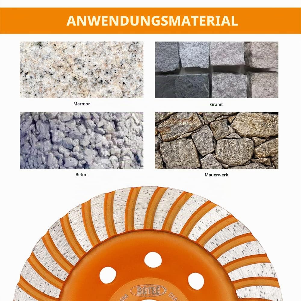BGTEC Diamant-Schleiftopf für Beton - 125mm Winkelschleifscheibe mit 22.23/15.875mm Unterlegscheibe zum Schleifen von Granit, Marmor, Beton, Ziegel, Mauerwerk