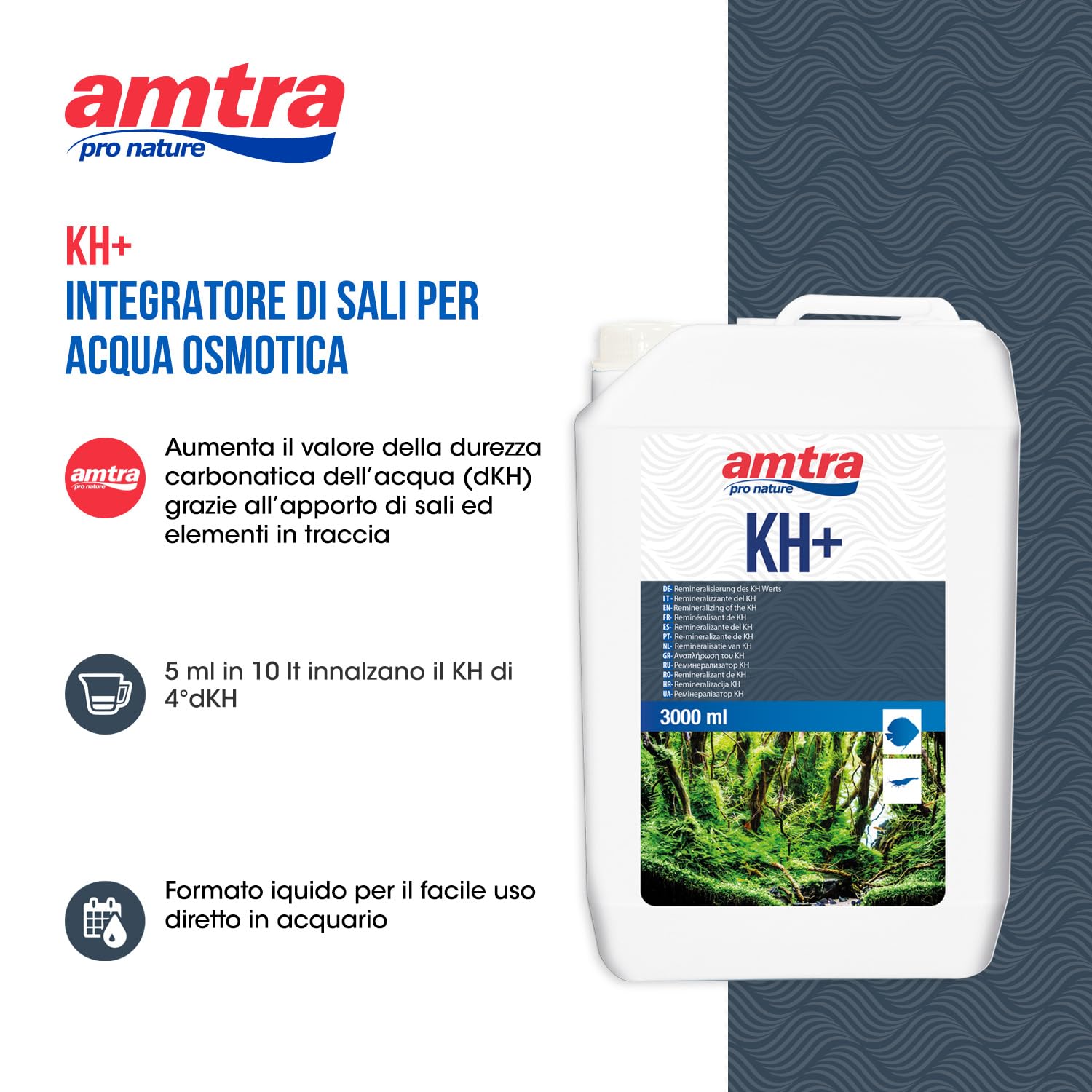 Amtra KH+, Flüssigsalzzusatz zum Auffüllen der Karbonathärte (dKH) von Aquarienwasser, für Süßwasseraquarien, 3000 ml