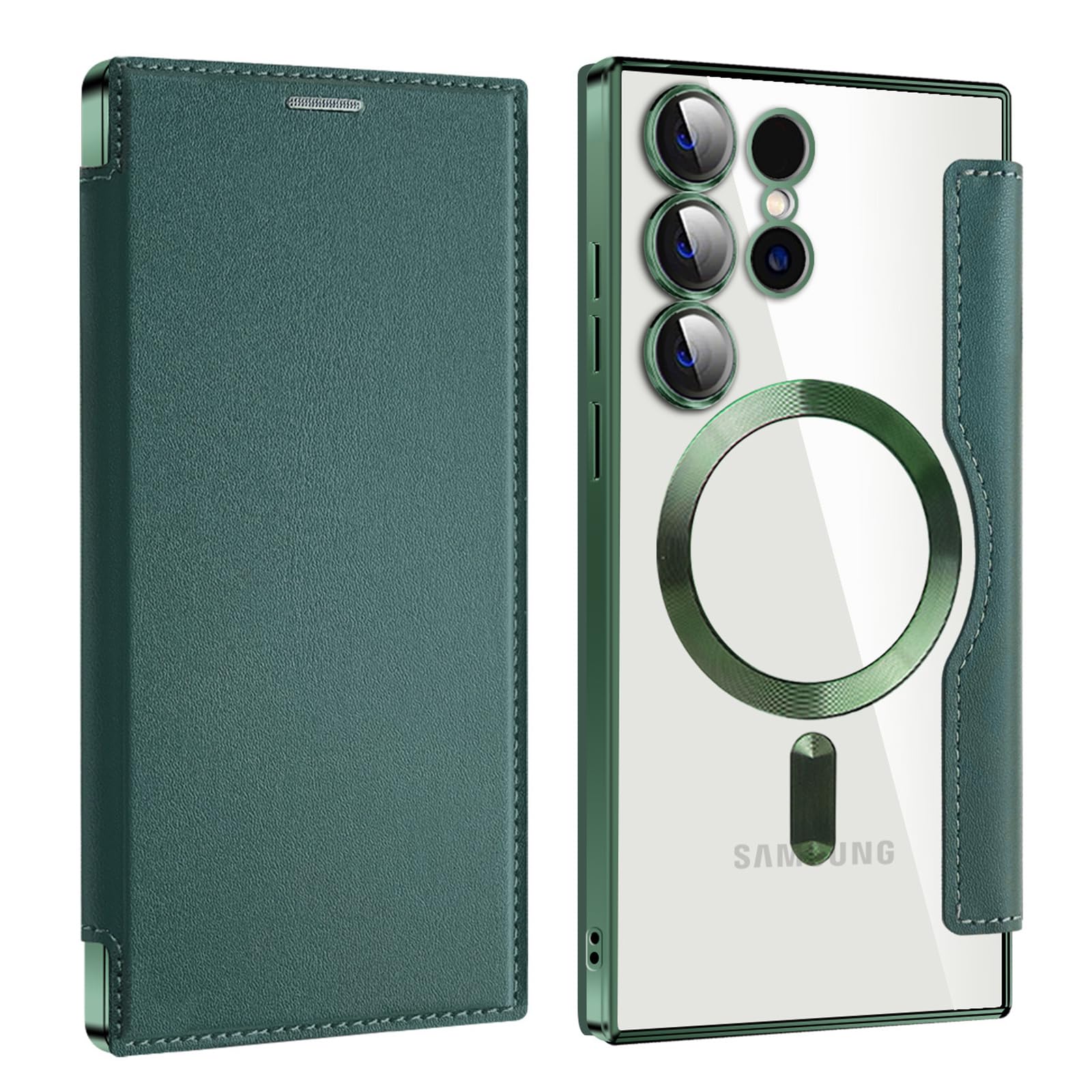 Étui portefeuille Samsung S25 Ultra vert avec dos transparent compatible MagSafe - 8