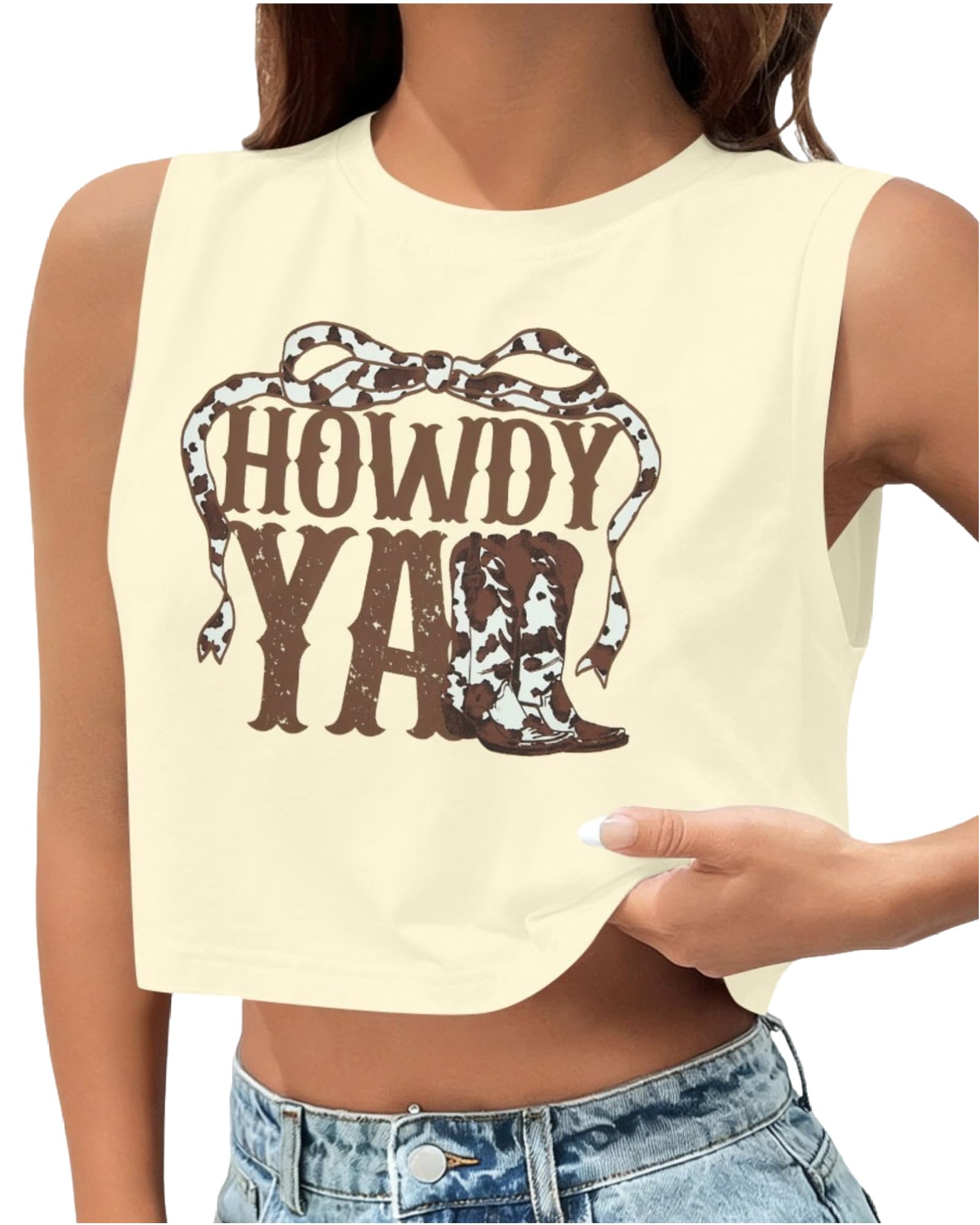 - Western Cowboy Crop Tank Top Women Vintage Graphic Cowgirl Tees Country Concert Tshirt Casual Sleeveless Crop Tops