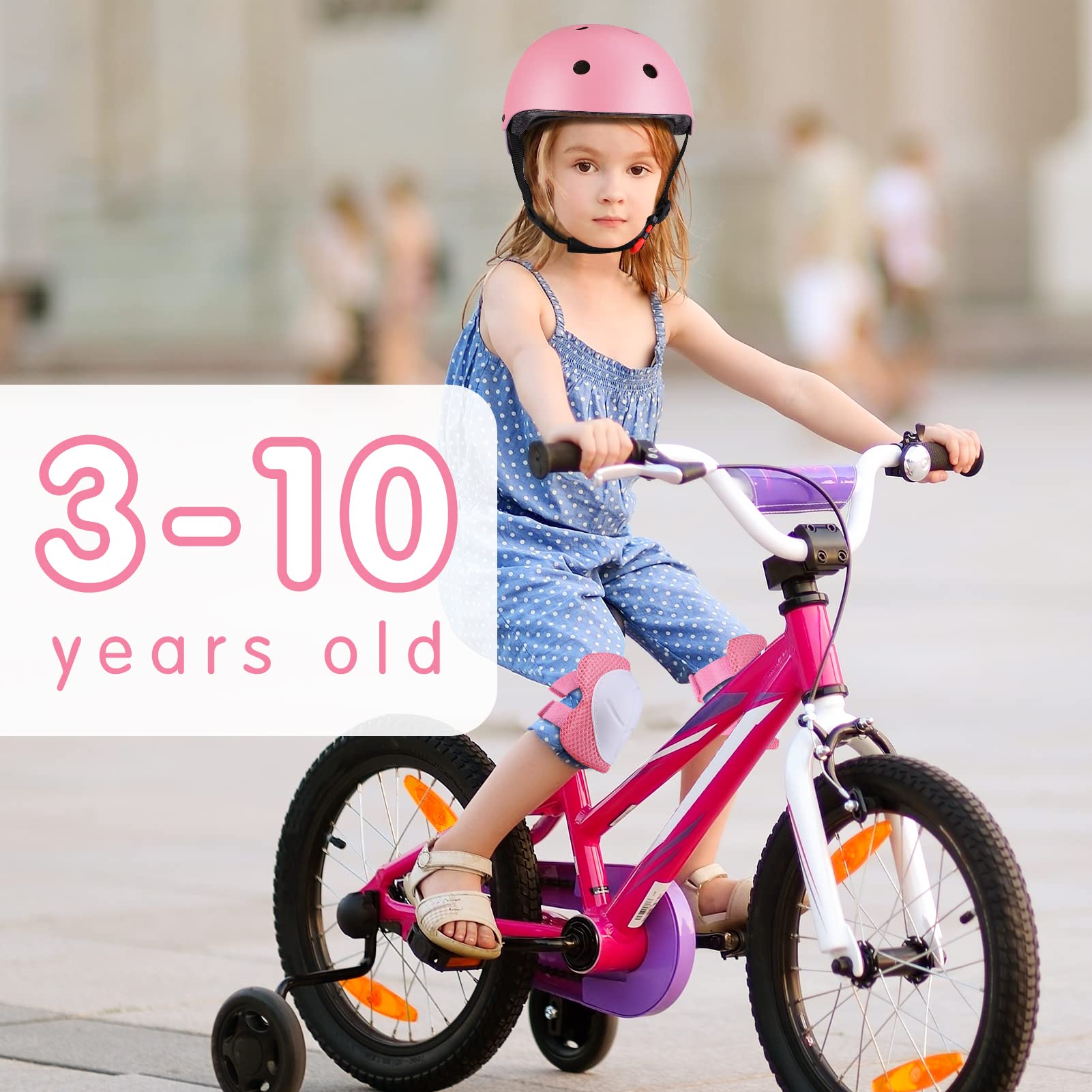 WayEee Knieschoner Kinder mit Helm, Schonerset Kinder 3-10 Jahre, Knieschützer Inliner Kinder Schutzausrüstung für Inliner Skateboard Fahrrad Rollschuh (rosa)