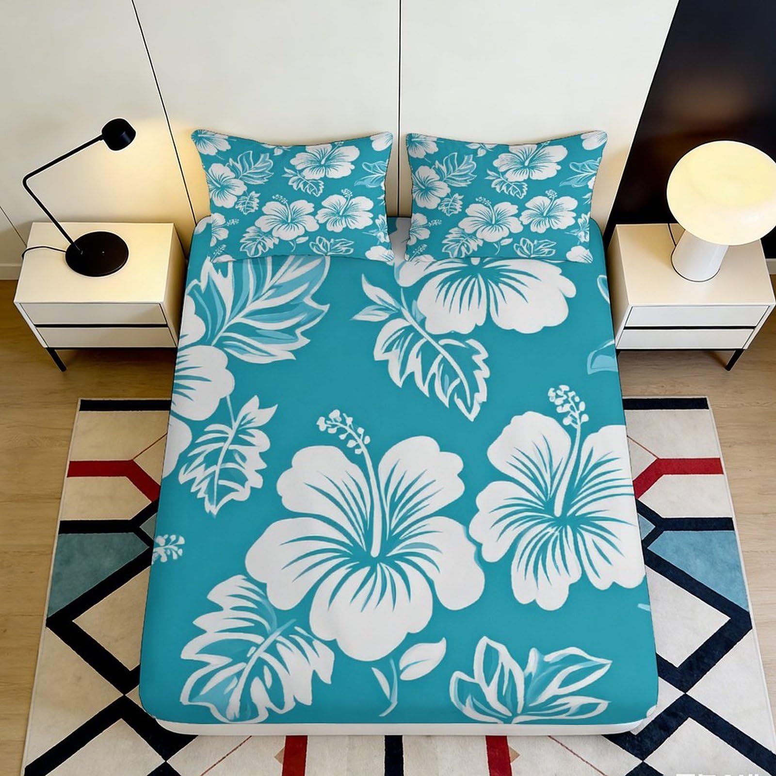 Pnayamiorkfel Style-9 3D Printed Tropical Hibiscus Fitted Sheet Microfiber Non Slip Floral Mattress Cover For Bedroom Guest Room Decor 90X200x25cm