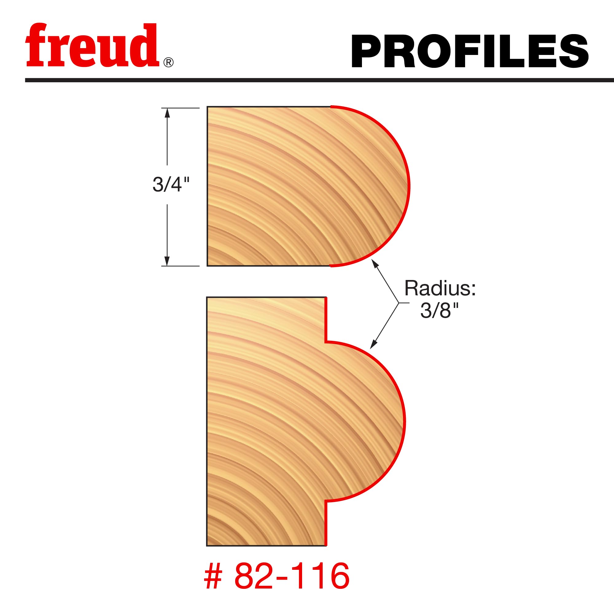 Freud Promień 3/8" półokrągły bit z trzpieniem 1/2" (82-116)