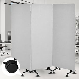 3 Paneele 184 X 167 cm Akustik Trennwand Mobils Mit 12 Rollen | 3-teiliger Raumteiler Mit Reißverschluss, 85% Schallabsorption, Freistehende Schallschutzwand Für Büro, Praxis, Zuhause