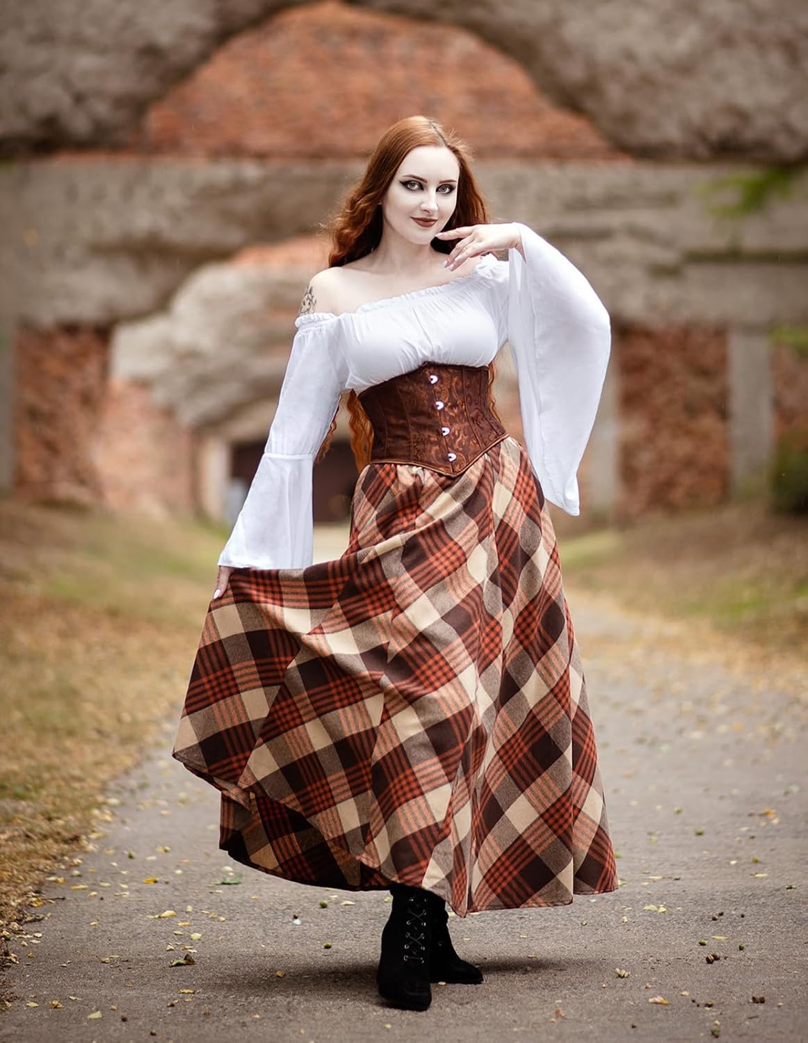 Scarlet Darkness Long Plaid Skirts for Women High Waist A Line Pleated Fall Maxi Skirts - Image 4