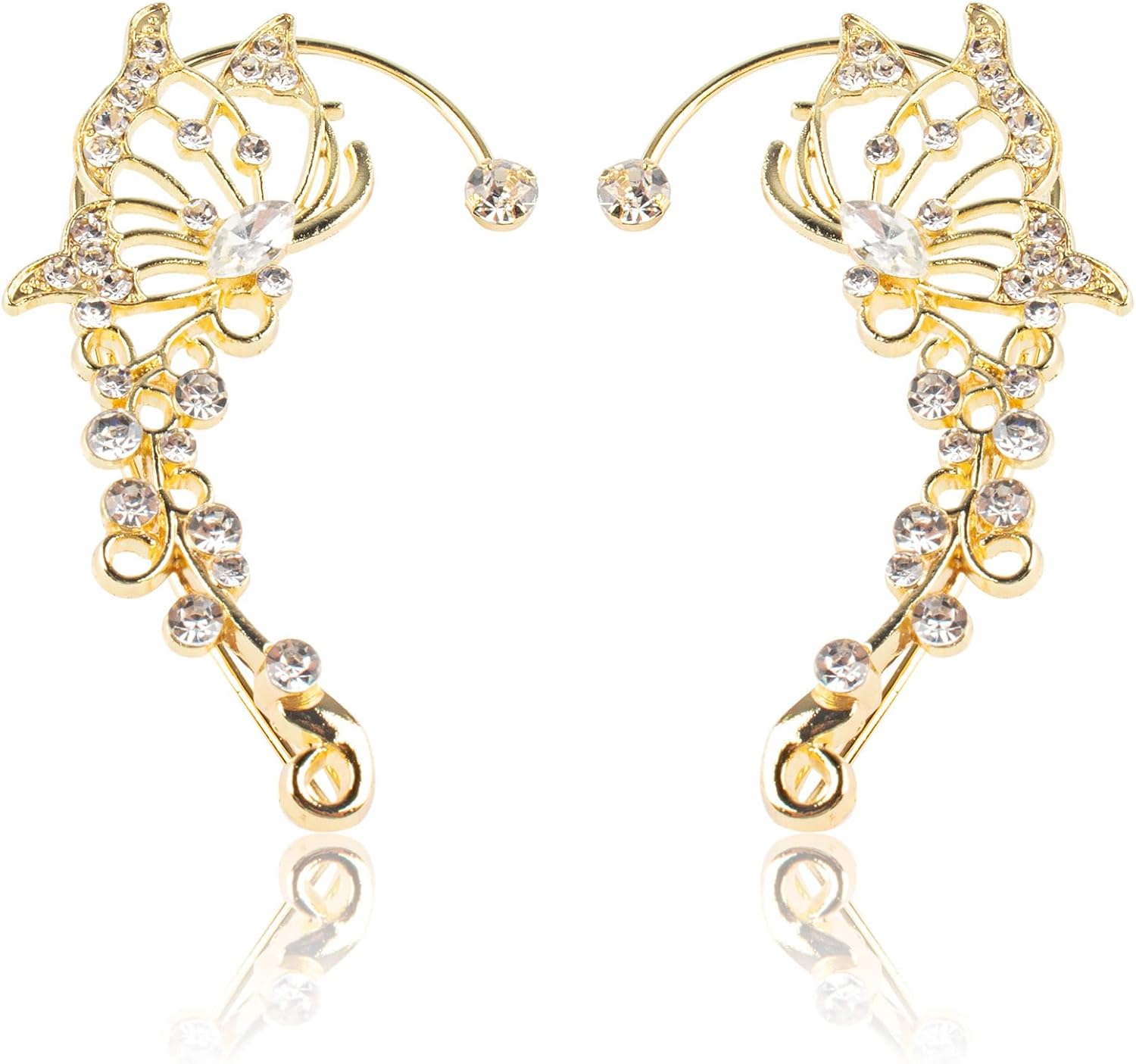 2 Pcs Butterfly Ear Cuffs Earrings for Women Butterfly Ear Wrap No Piercing Ears Clip Jewelry for Cosplay Costume