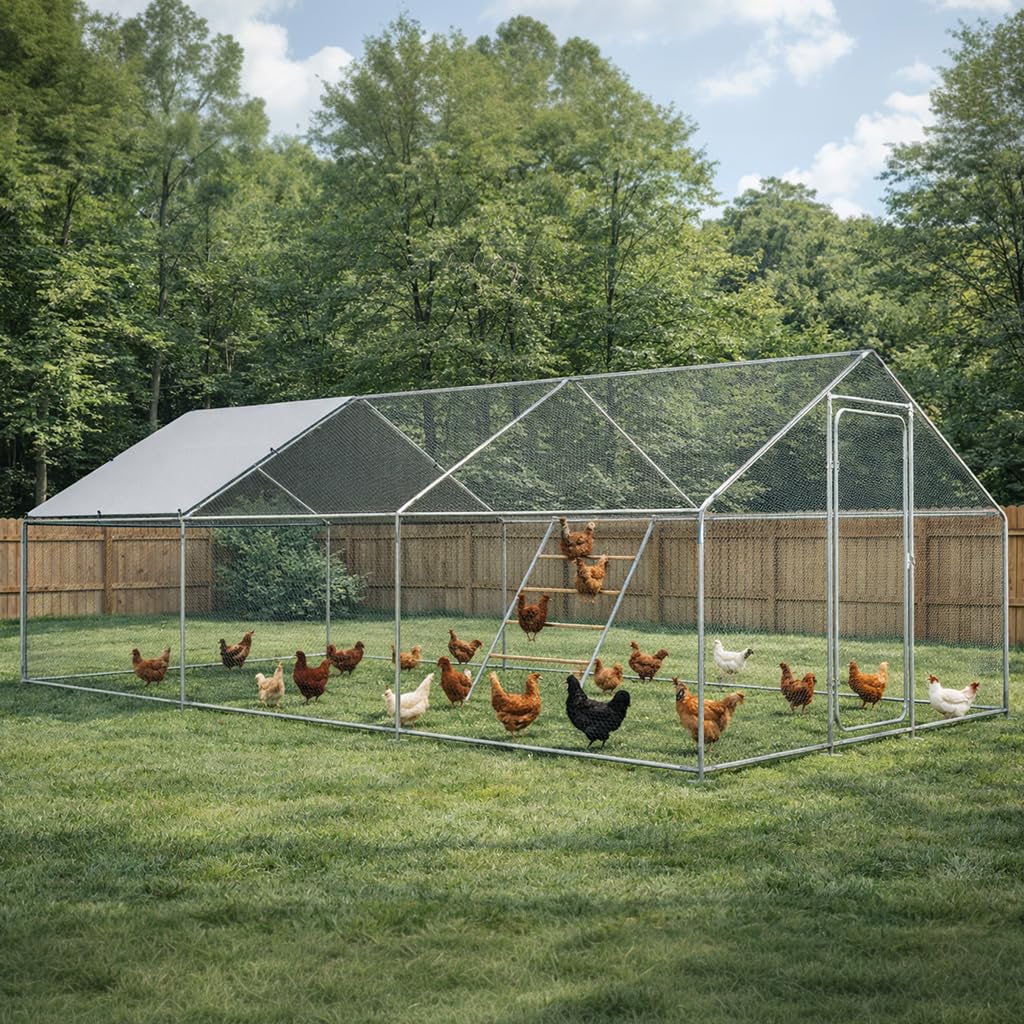 COMHOMA 19.7×10×6.6FT Large Metal Chicken Coop with Roosting Perch