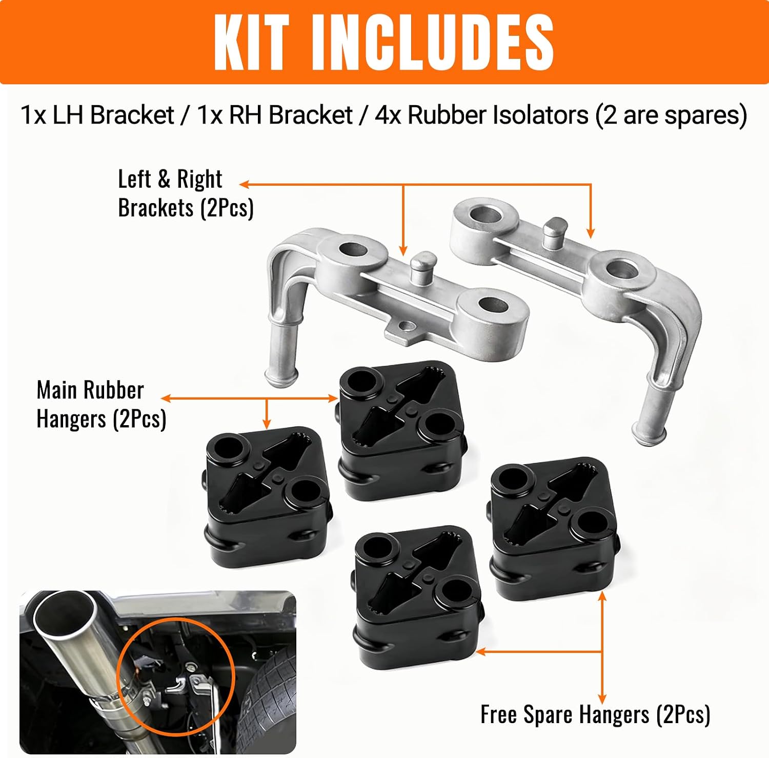 6Pcs Exhaust Bracket Muffler Support with Rear Left & Right Rubber Isolator Hanger Kit Compatible with Dodge Ram 1500 Truck 2019-2025 Replace 68519121AA 68335439AA 68410310AA 68410310AB